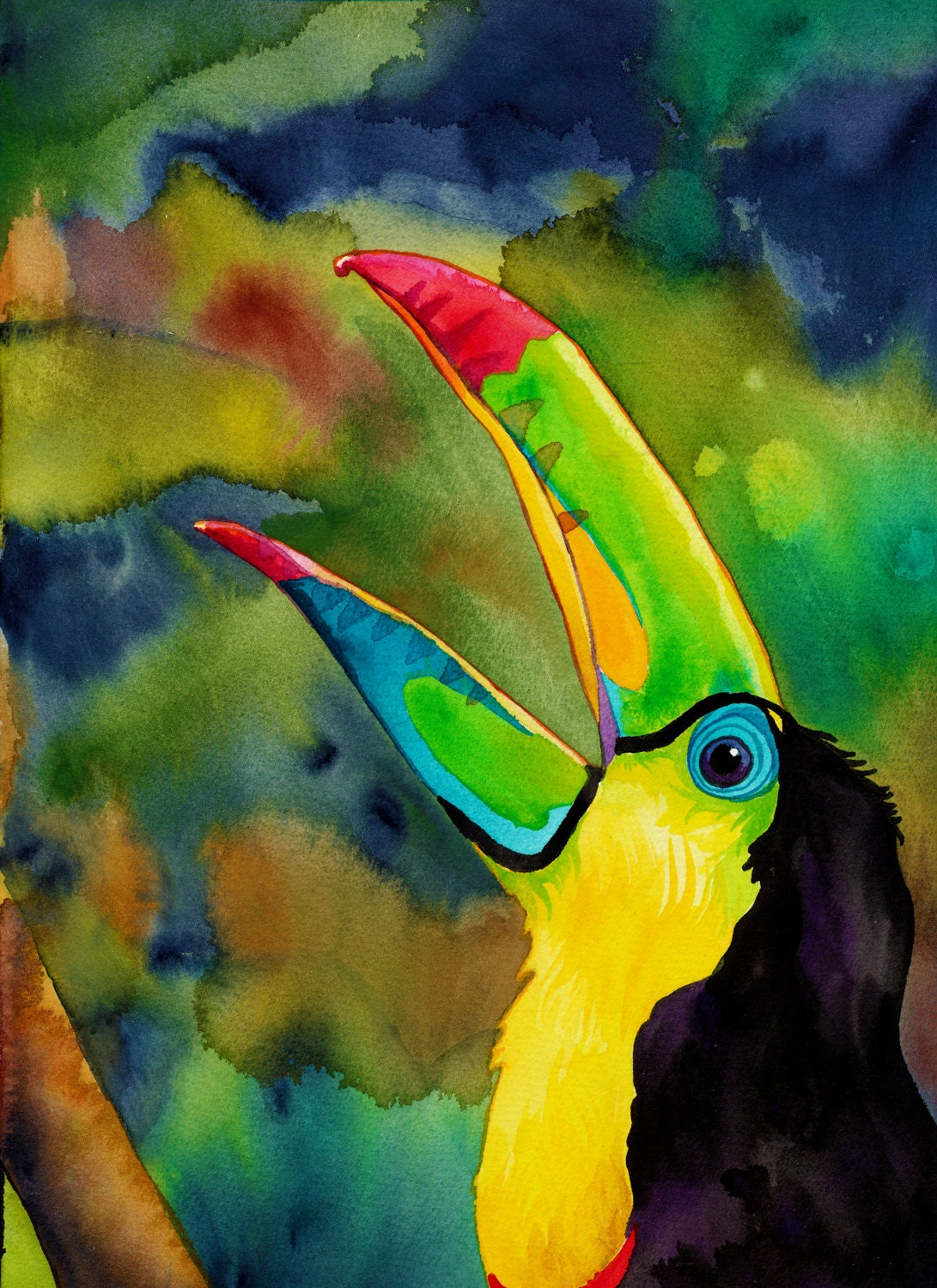 Transcendant Toucan Print Psychedelic Watercolor of Colorful