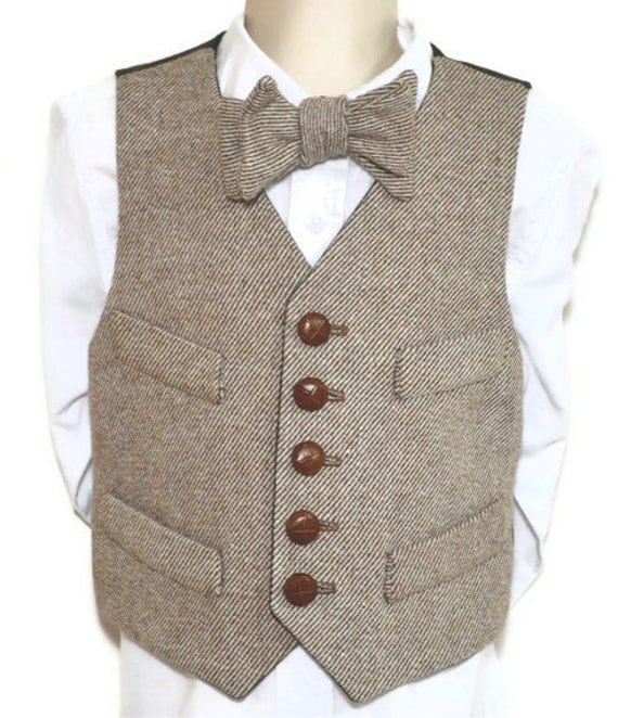 Boys Vest wool brown tweed 100 cotton lined by ACAshworthCo