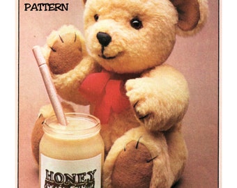 Instant Download PDF Full Size Printable Soft Toy Sewing Pattern to make a Cuddly Jointed Traditional Teddy Bear 16" Tall Fur Fabric Plush