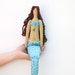 Sweet Mermaid doll handmade fabric doll blue - softie plush,cloth doll art doll lovely rag doll brunette Mermaid- gift for girl and mom