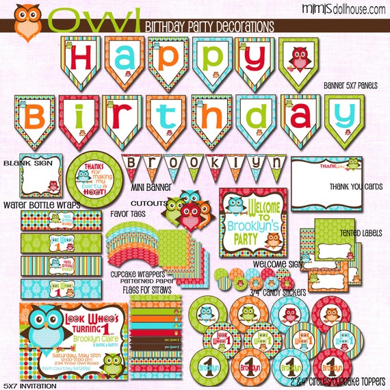 Owl Decorations- Printable Owl Birthday Party Decorations PDF/JPEG Il_570xn