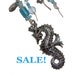 Silver SeaHorse OOAK Blue Aqua Beaded KeyChain or Purse Jewelry