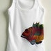Fish Design Hand Painted Women White Tank SIZE L could be M