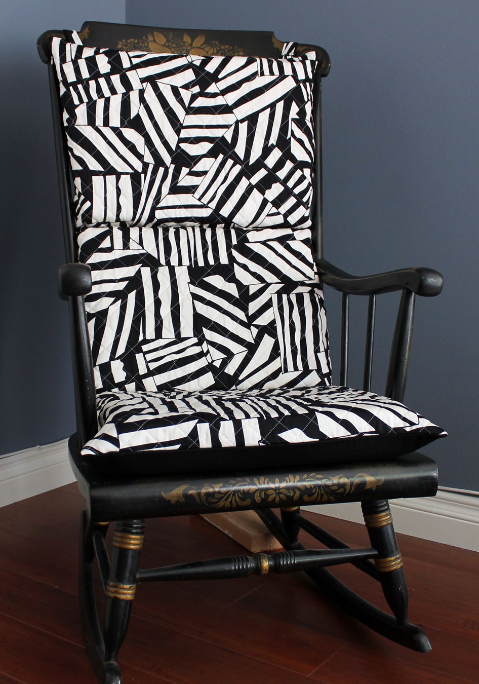 ON SALE Rocking Chair Cushion Quilted Black White