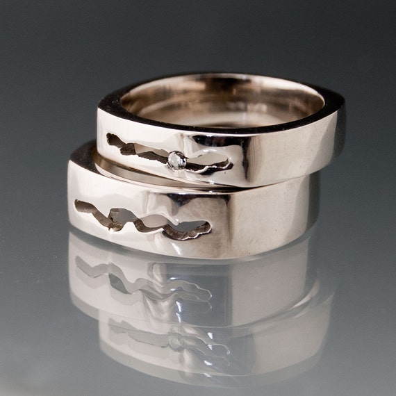 Square Wedding Path Rings with tiny Diamond in by NodeformWeddings