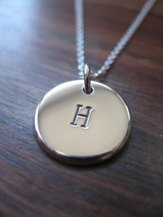 Initial Stamped Letter H Silver Pendant Necklace