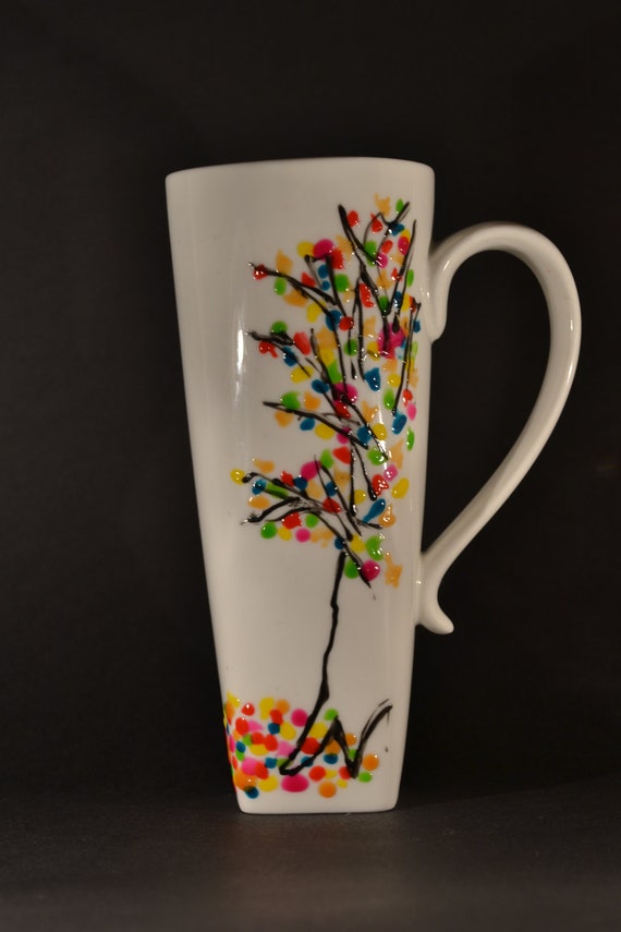 Beautiful latte mug with colorful tree by AgijasCrafts on Etsy