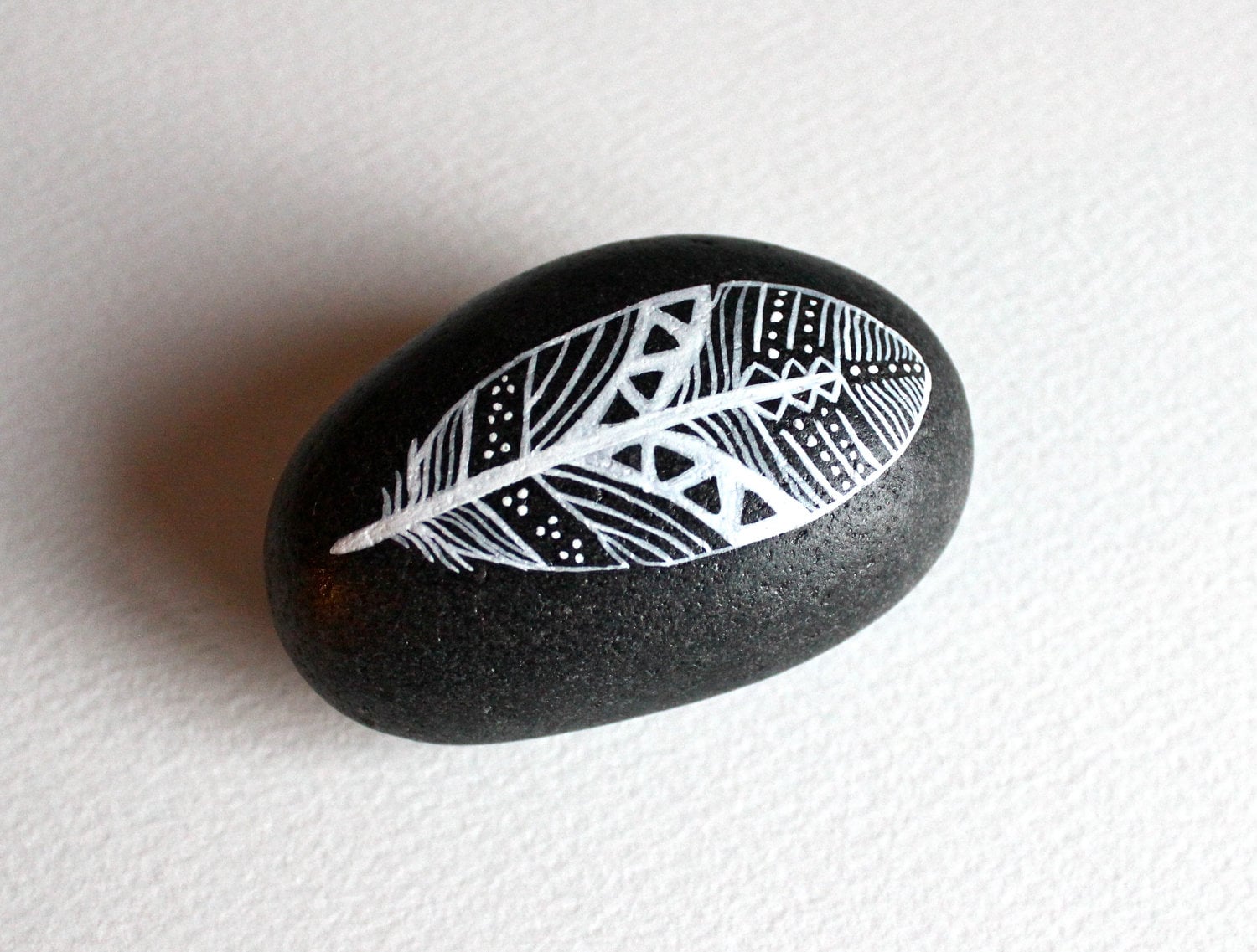 Painted Feather Stone Patterned Feather Original by RiverLuna