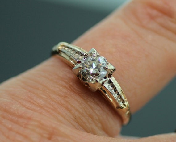 Vintage Diamond Engagement Ring- 14k Rose and White Gold