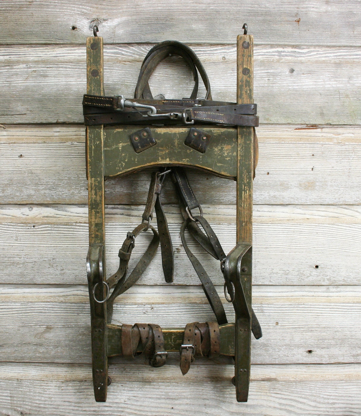 Vintage Wood and Leather Backpack Red Cross Frame Pack