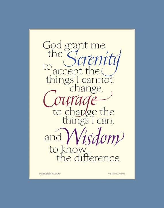 serenity prayer print in beautiful calligraphy by inkmonkeypress