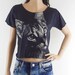 Cat Tshirt Animal Shirt Women Crop Top Tee Shirt Black T-Shirt Screen Print Size M