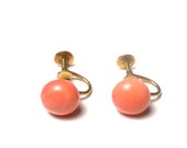 14k Yellow Gold Coral Screw Back Earrings