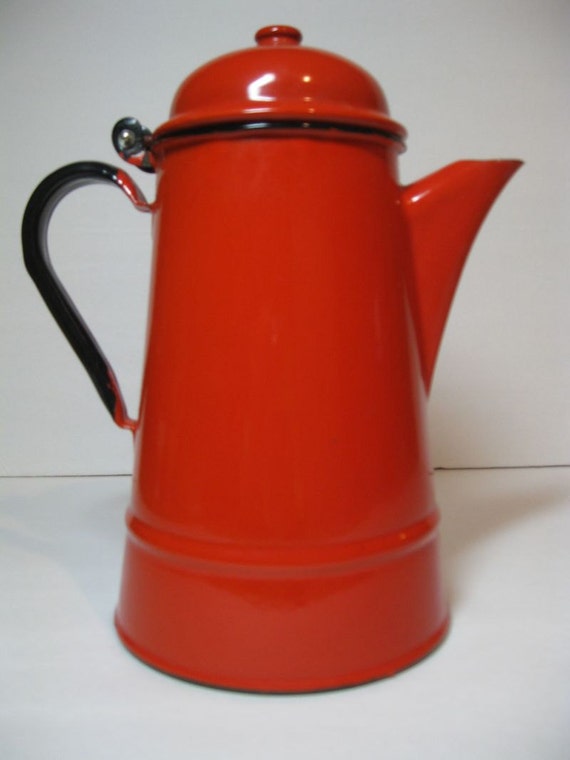 Vintage Red Enamel Coffee Pot Made in Poland