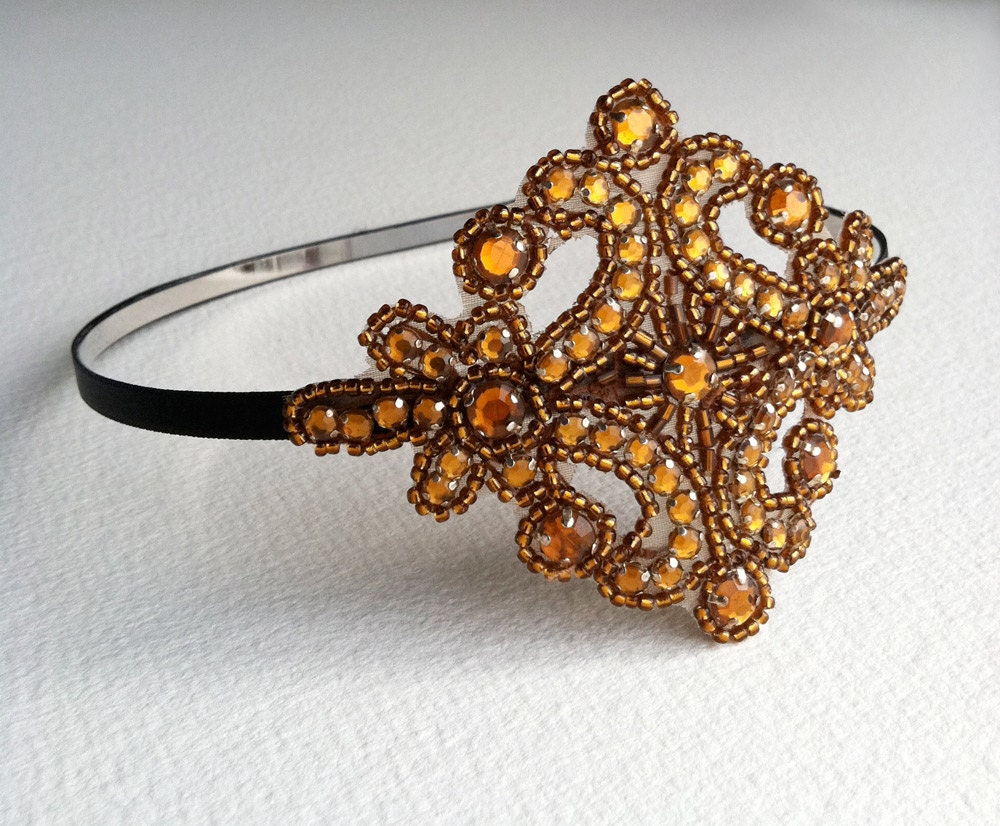 Gold Hair Accessories Prom Topaz Copper Amber Gold Beaded