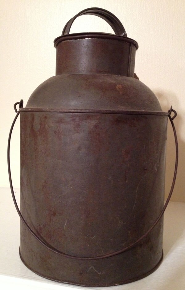 Old metal MILK JUG with lid and handle