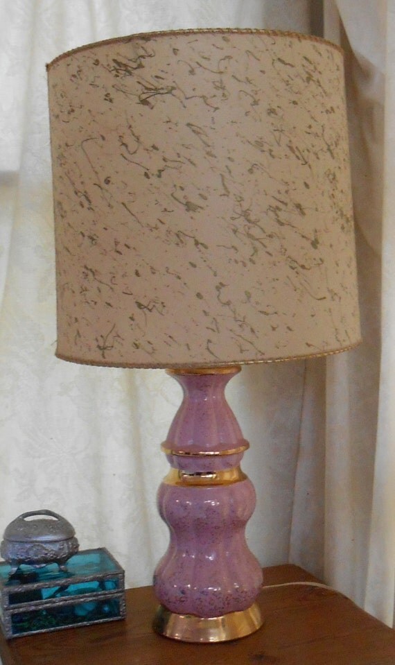 Mid Century Modern Pink/Gold Lamp and Shade