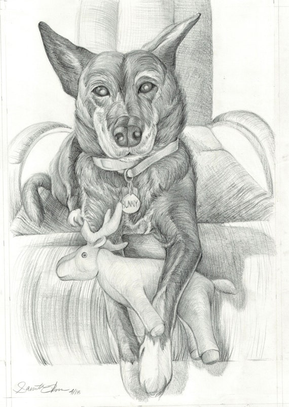 Items similar to Custom Pet Portrait Dog Pencil Drawing Pet Art Custom ...