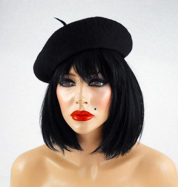 Felted Hat Black Beret Toque Jazz Fascinator Black hat Art hat