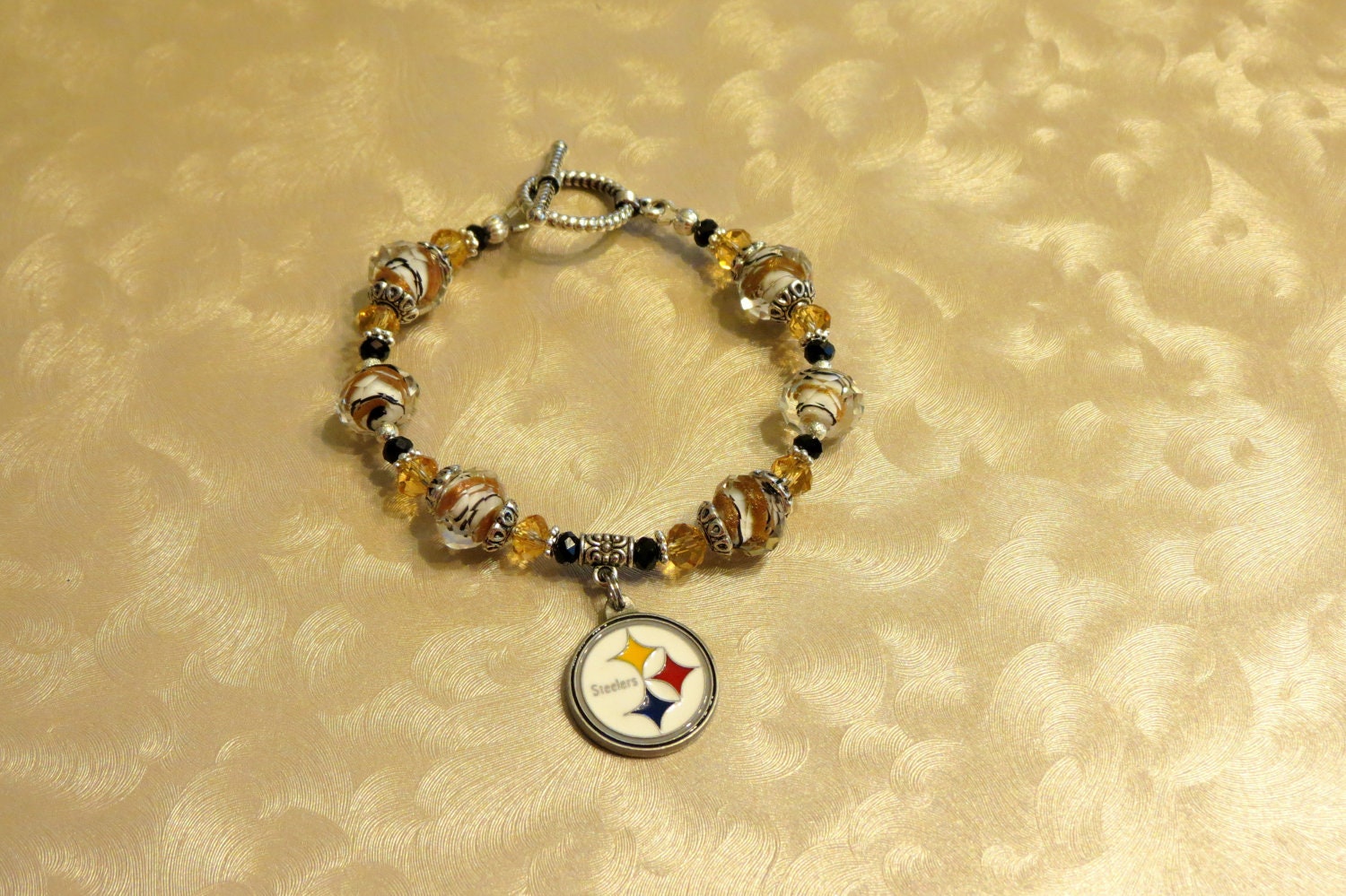 Pittsburgh Steelers NFL Charm Bracelet with Black & by DLsDazzles