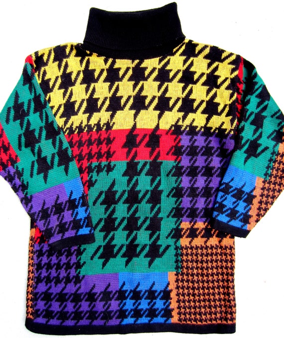 Ugly Christmas Sweater Tacky Colorful Bright Houndstooth Color