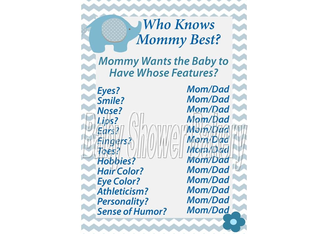 291 New baby shower game questions 460 Elephant Baby Shower Game Who Knows Mommy Best by BabyShowerBakery 