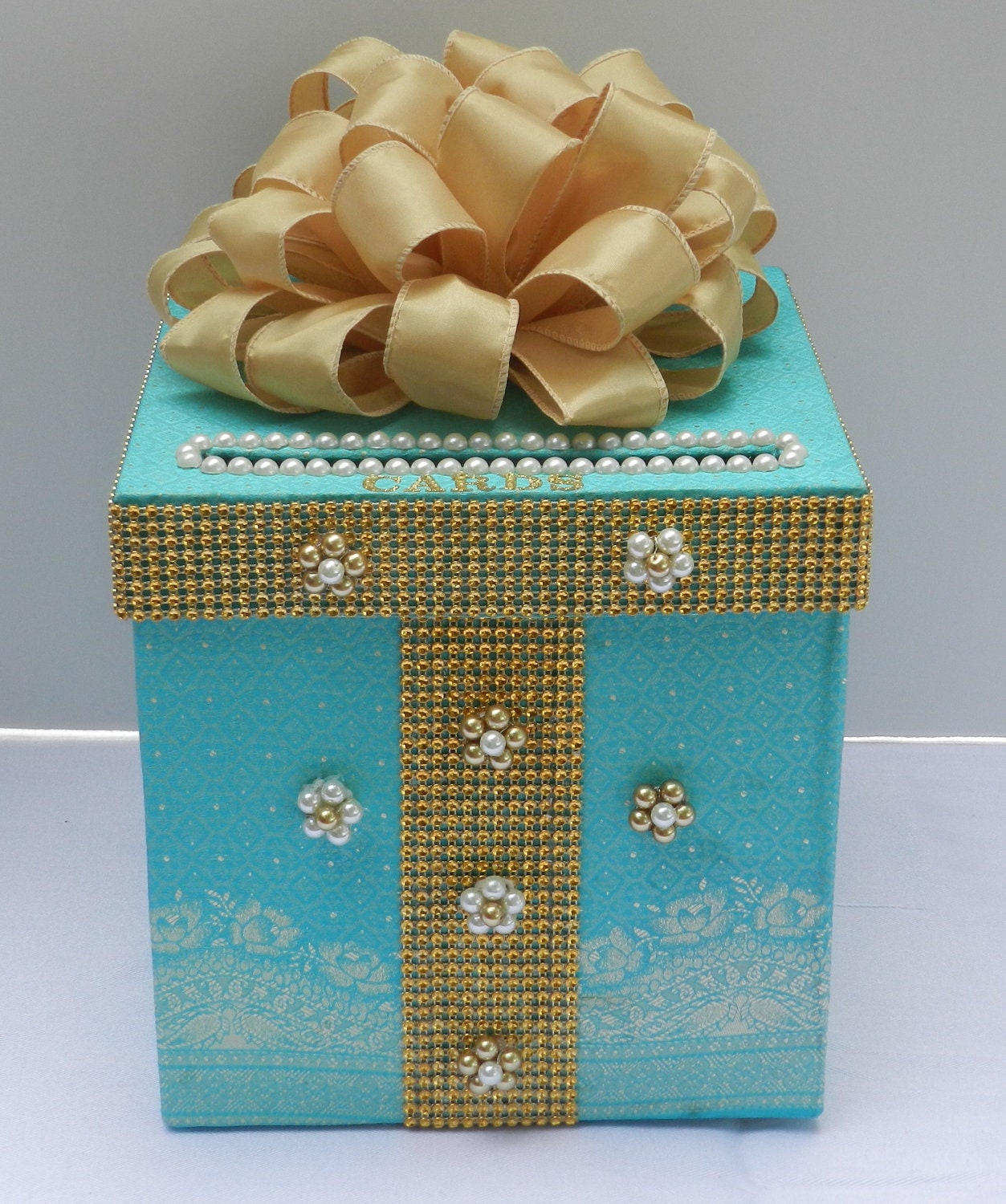 Items similar to Wedding Card Box Tiffany Blue and Gold on Etsy