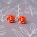 Orange Post Rose Flower Earrings - Titanium Hypoallergenic Studs
