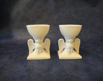 Federal Style Eagle Porcelain Candlesticks Set