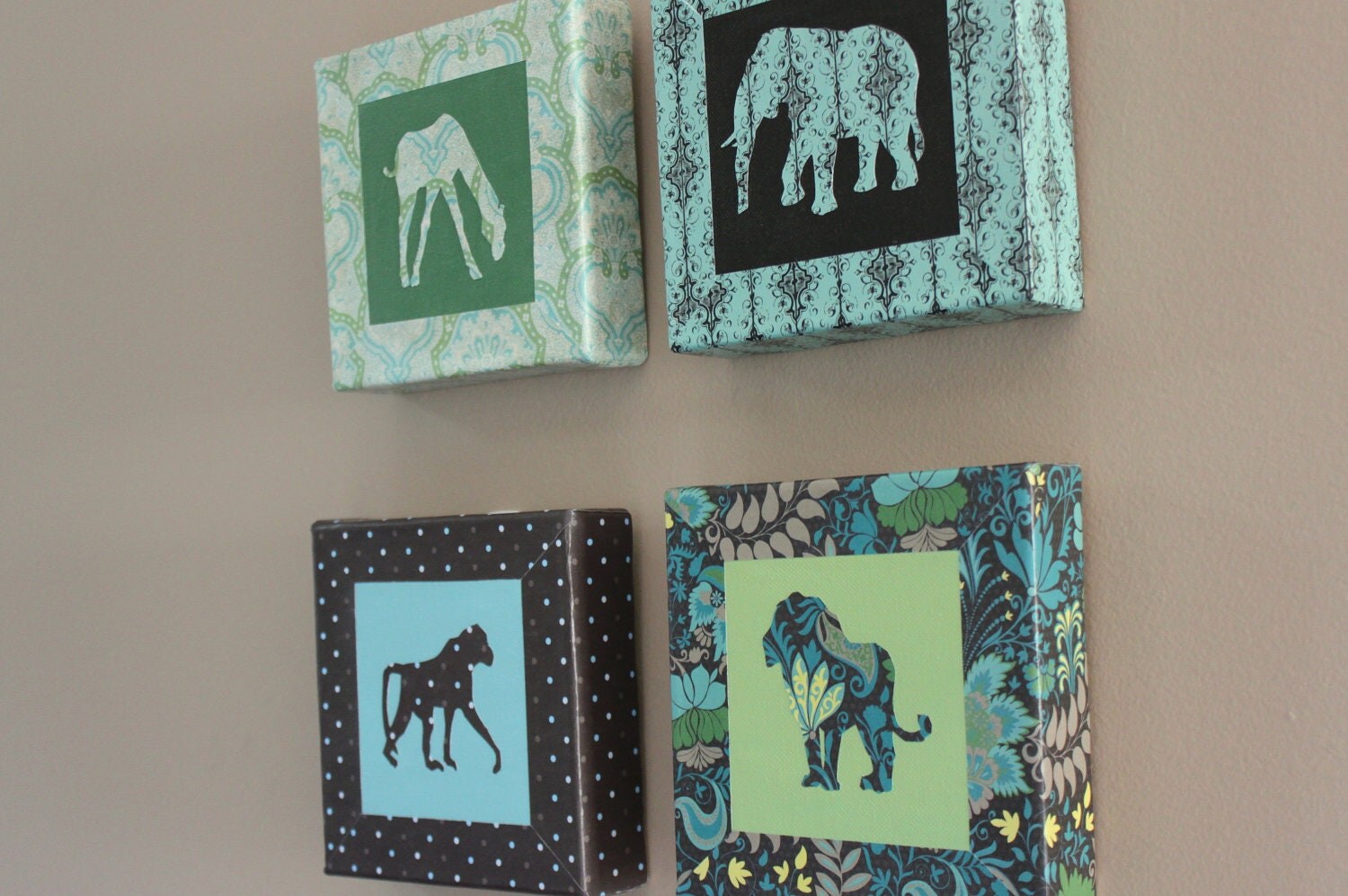 Nursery Animal Canvas Wall Art Blue/Green/Brown Ready to