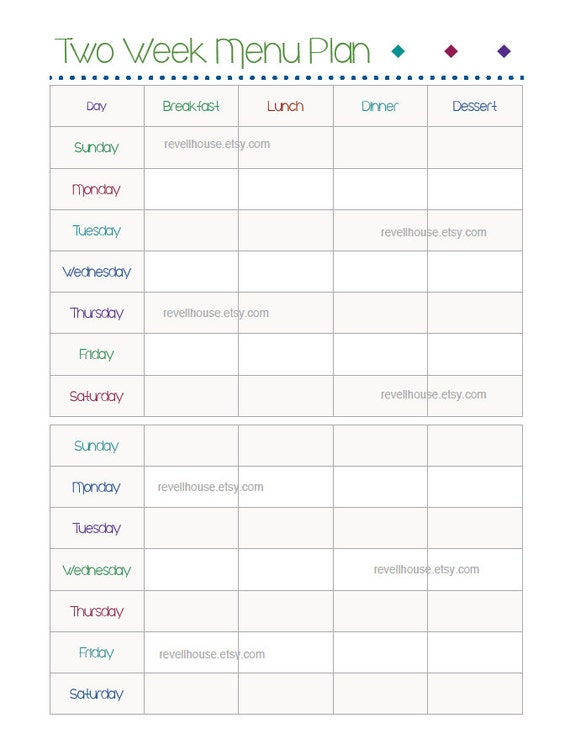 weekly meal planning for two