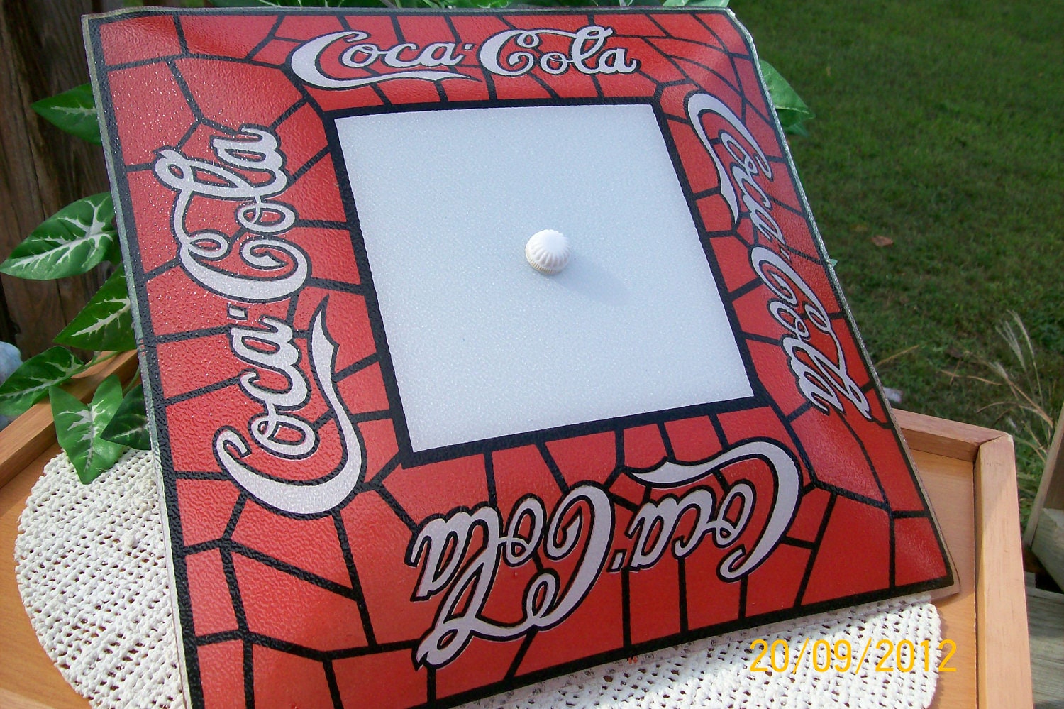 Vintage 1970 S Coca Cola Stained Art Glass Textured Light Zoom