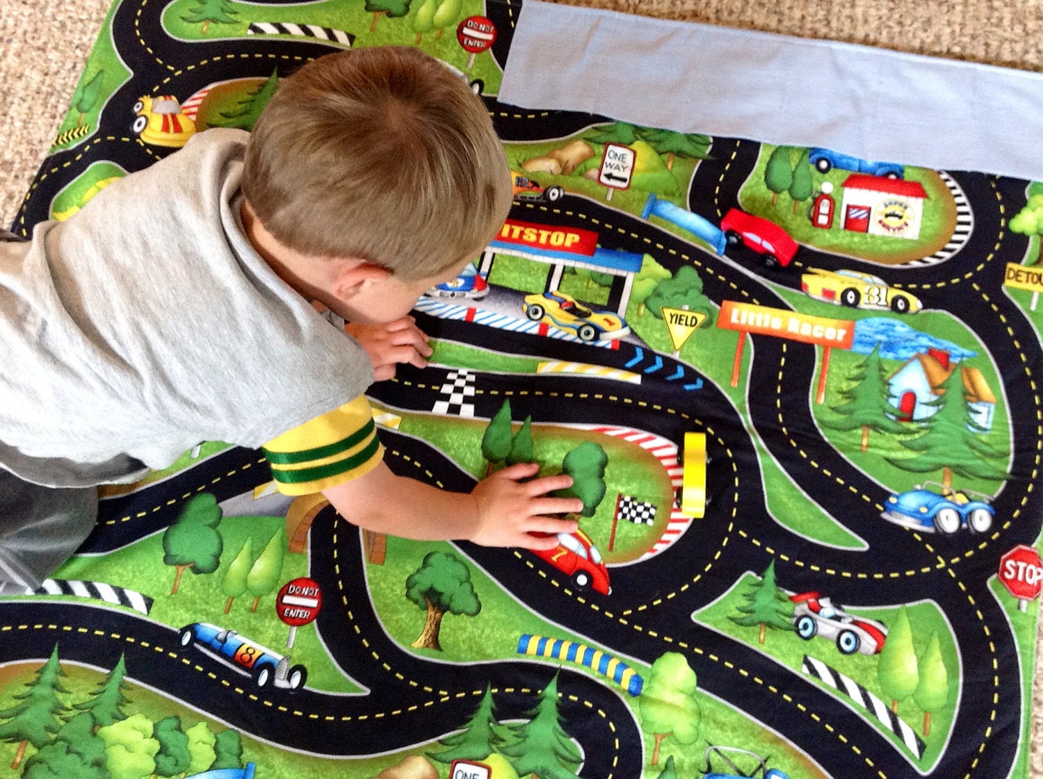 LARGE Children's Fabric Racetrack Playmat with Parking