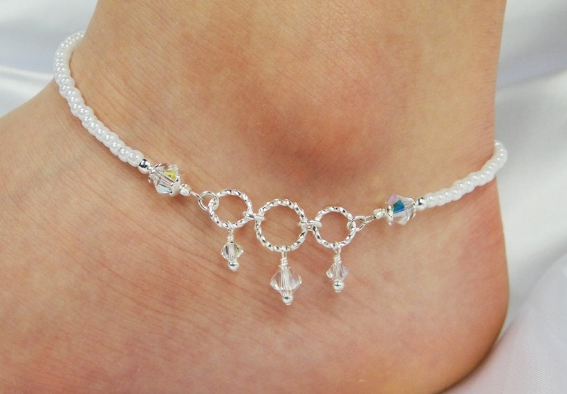 Anklet Ankle Bracelet Clear AB Swarovski Crystal Dangles