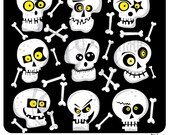 Holloween ClipArt "HALLOWEEN SKULL" clip art pack,cute skull,skeleton,cards, for invitations, scrapbooking and all paper crafts Hs006 Il_170x135