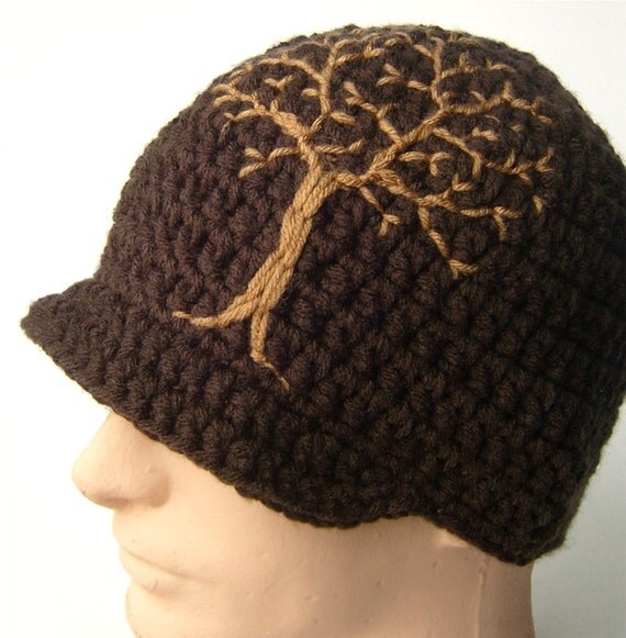 Mens Brimmed Beanie with Tree Design Mens Brimmed Hat Guys