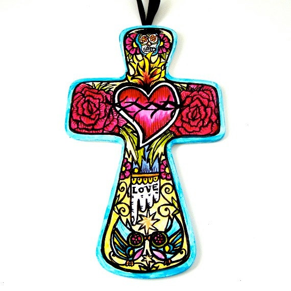 ceramic wall cross day of the dead sacred heart love by ceramic wall cross day of the dead sacred heart love by