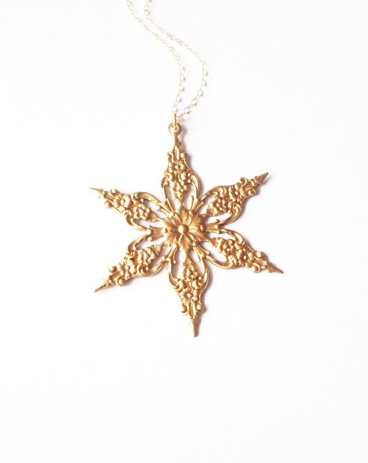 Gold Snowflake Necklace Winter Jewelry Snow Charm Pendant