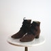 MILITARY Booties - Suede Brown Black High Heeled - Women's 7 7.5 - 1980s VINTAGE