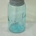 Antique Blue Root Mason Canning Jar Bubble Glass Zinc Lid Vintage