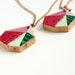 Watermelon. geometric necklace. polygon geometric pendant. red pink green. modern hand painted wooden jewelry.