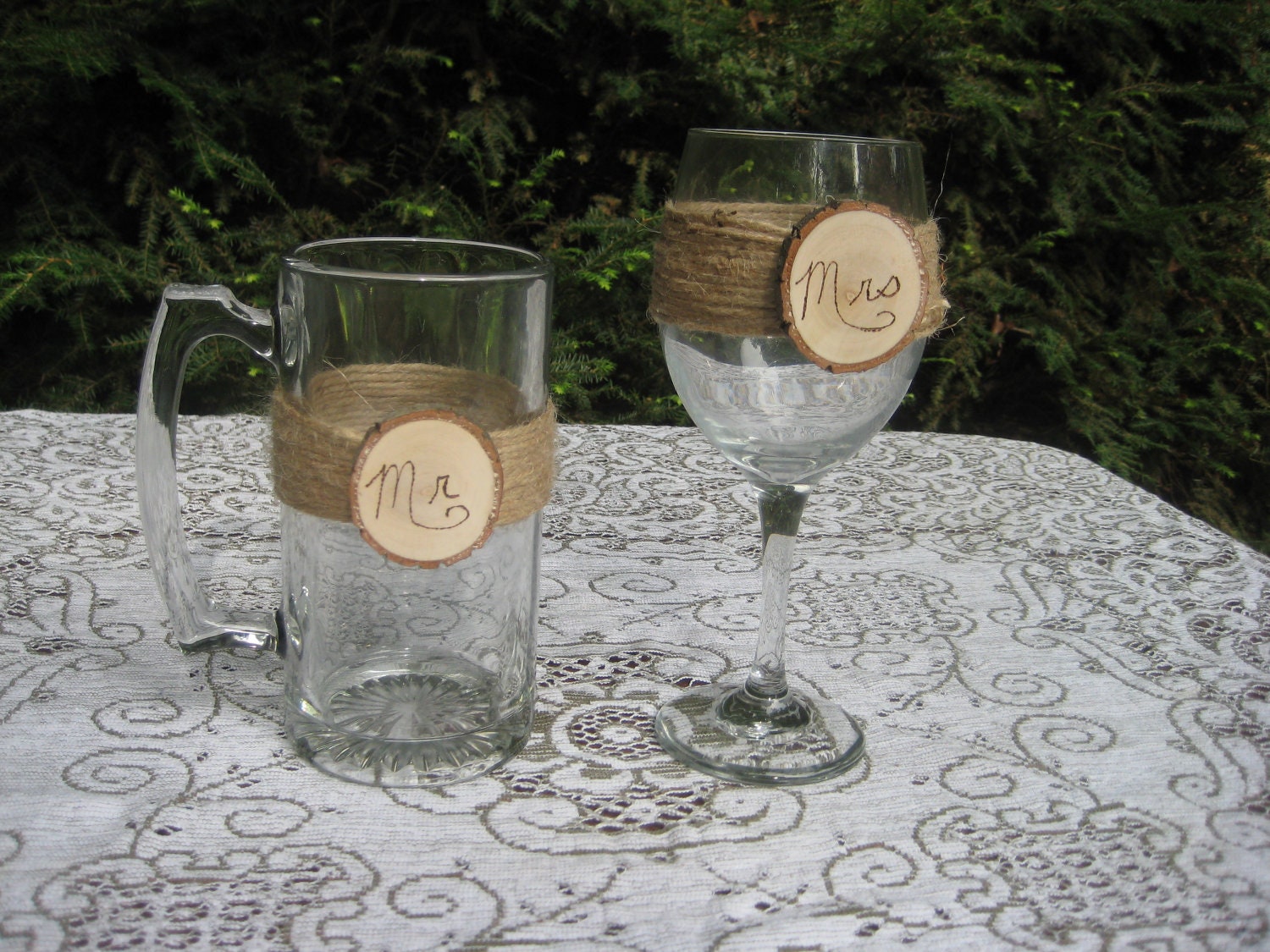 Rustic Wedding Wine Glass and Beer Mug Mr and by YourDivineAffair
