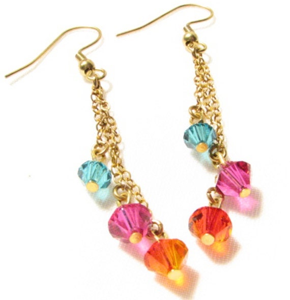 Multi Colored Crystal and Chain Earrings by DawnLynnsShop on Etsy