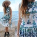 Blue Forget-Me-Nots ladies floral DRESS Tea Garden Wedding Sundress Midi length Box pleat skirt 50s Retro Rocker Woman's Medium Flirty Frock