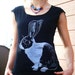 Sale - Dutch Rabbit tshirt - eco silver ink screenprint on black sheer cotton scoop neck - womens size XL Plus size