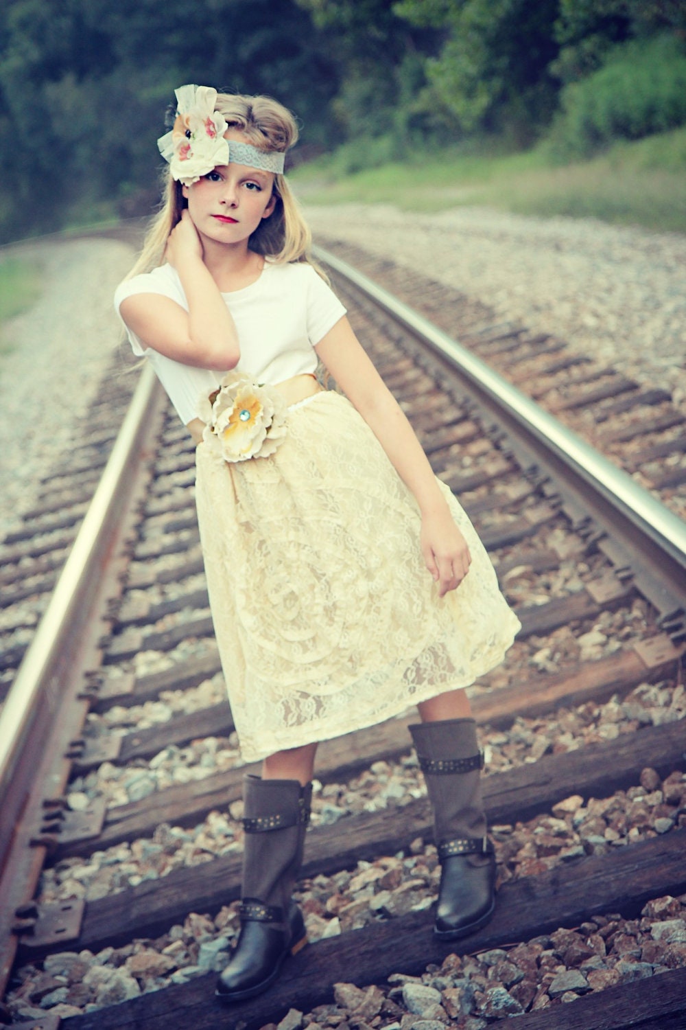 Junior Bridesmaids Lace Dress Rustic Shabby Chic by chachalouise