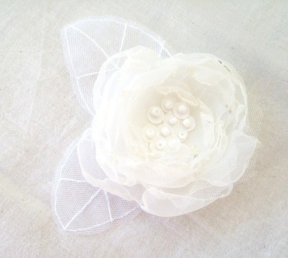 Wedding Hair Accessory White Ivory Mix Organza Flower Bridal