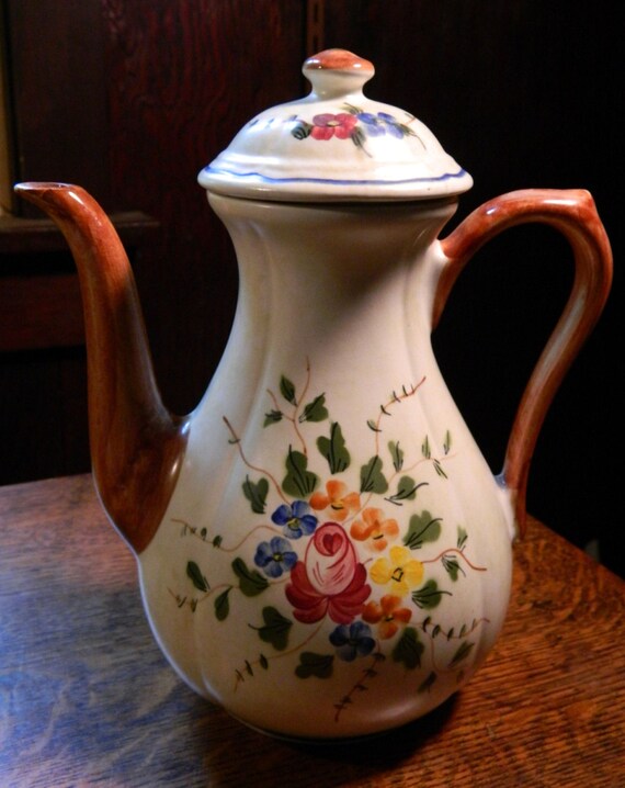 ... Hand Painted Longchamp China Coffee or Tea Pot - Pattern Nemours