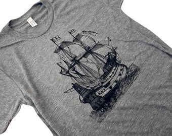 Mens Pirate Ship T-Shirt - Nautical Boat Mens T-Shirt - Available in sizes S, M, L, XL