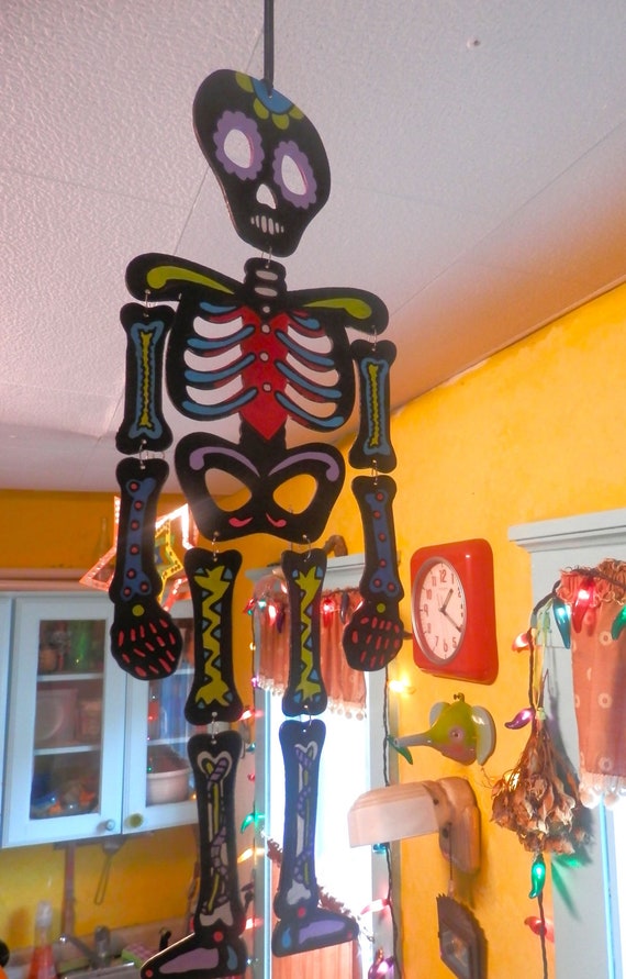 Day of the Dead Hanging Skeleton Mobile Wood by DebbieIsAdopted